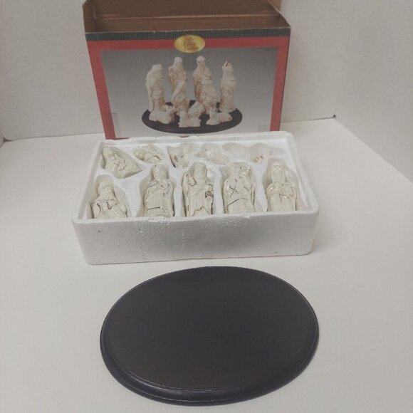 Other - Treasured Times Holiday Collection 10 Glazed Nativity Scene Pieces + Wood Base